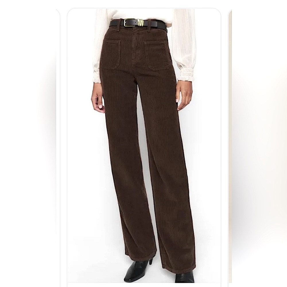 REFORMATION Alyssa Cafe Brown Wide Leg Corduroy Pants Patch Pkts Pre❤️ Sz23P